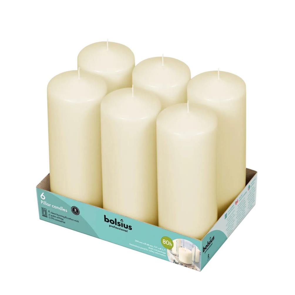 Bolsius Ivory Professional Pillar Candles 20cm x 7cm (Pack of 6) £25.19